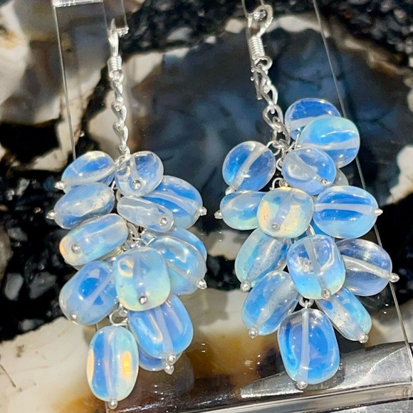 Milky Iridescent Opalite Earrings 2 1/2” - Picture 4 of 17